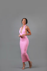 PRETTY IN PINK HALTER MIDI DRESS